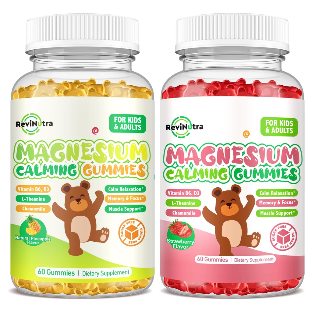 Gommies de 2 paquets de magnésium pour enfants et adultes- Complexe de glycinate de magnésium