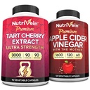 Nutrivein Premium Tart Cherry 500mg & Apple Cider Essig 1600mg Bundle - Muscle Recovery & Uric Acid Cleanse Plus Digestion Support & Weight Management - Non-GMO, Vegan/Vegetarian - 90 + 120 Pillen