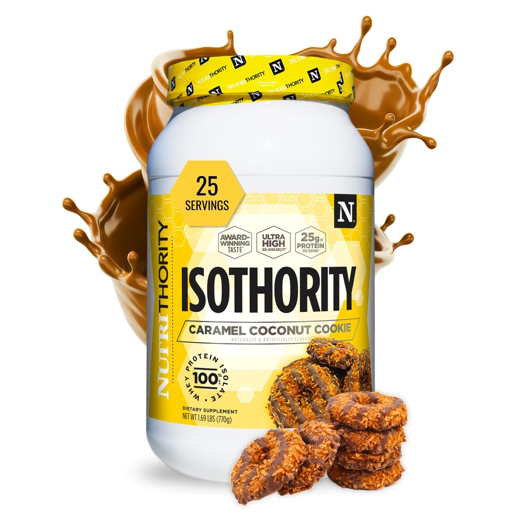 Isothority Whey Protein Isolate, Caramel Coconut Cookie, 2 lb - Ultra-absorbierbare verzweigte Kette Aminosäuren (BCAA) Pulver mit 25g pro Servieren, Low Carb - Muskel- und beschleunigte Erholung