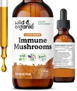 Wild & Organic Immune Pilze Tinkture - 8-in-1 Pilz-Komplex mit Chaga, Türkei Tail, Lion's Mane, Reishi Extrakt - Immununterstützung Tropfen - Vegan, Zucker & Alkoholfreie Flüssigergänzung - 2 fl oz