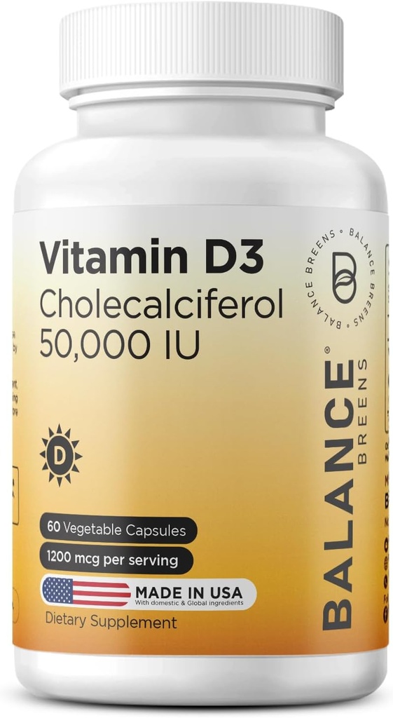 Balancebreens Vitamin D3 50.000 IU, 60 Veggie Kapseln - Hohe Potenz, unterstützt Immun- und Knochengesundheit - Wöchentlich einmal
