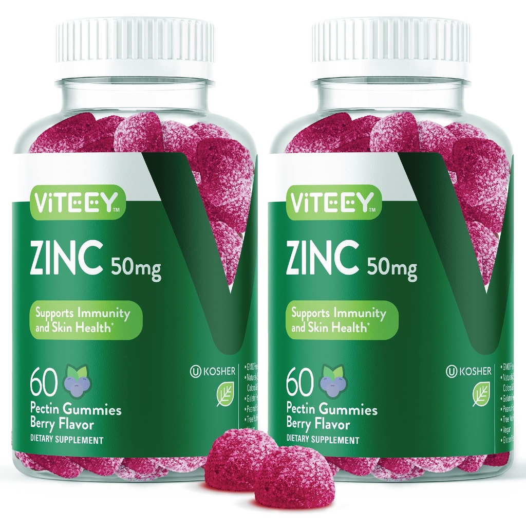 VITEEY Zink-Gummien für Männer und Frauen - Zink-Ergänzungen 50mg - Immune Boost & Haut Gesundheit - Vegan, Glutenfrei - 120 Count