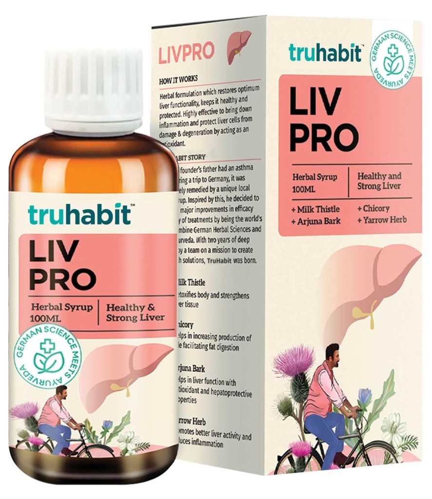 Livpro Liver Detox Syrup mit Milchdistel & Arjuna Bark von Green Cure, Liver Supplement mit Milch Thistle Liver Detox Cleanse, Organic Liver Support - Deutsche Wissenschaft mit Ayurveda, 3.4 Fl Oz (100ml)