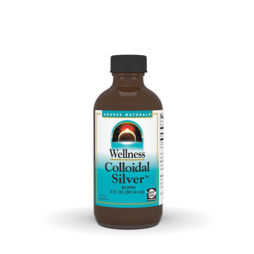 Source Naturals Wellness Colloïdal Silver, 30 ppm, complément alimentaire liquide non OGM qui soutient le bien-être physique* - 2 oz fluide