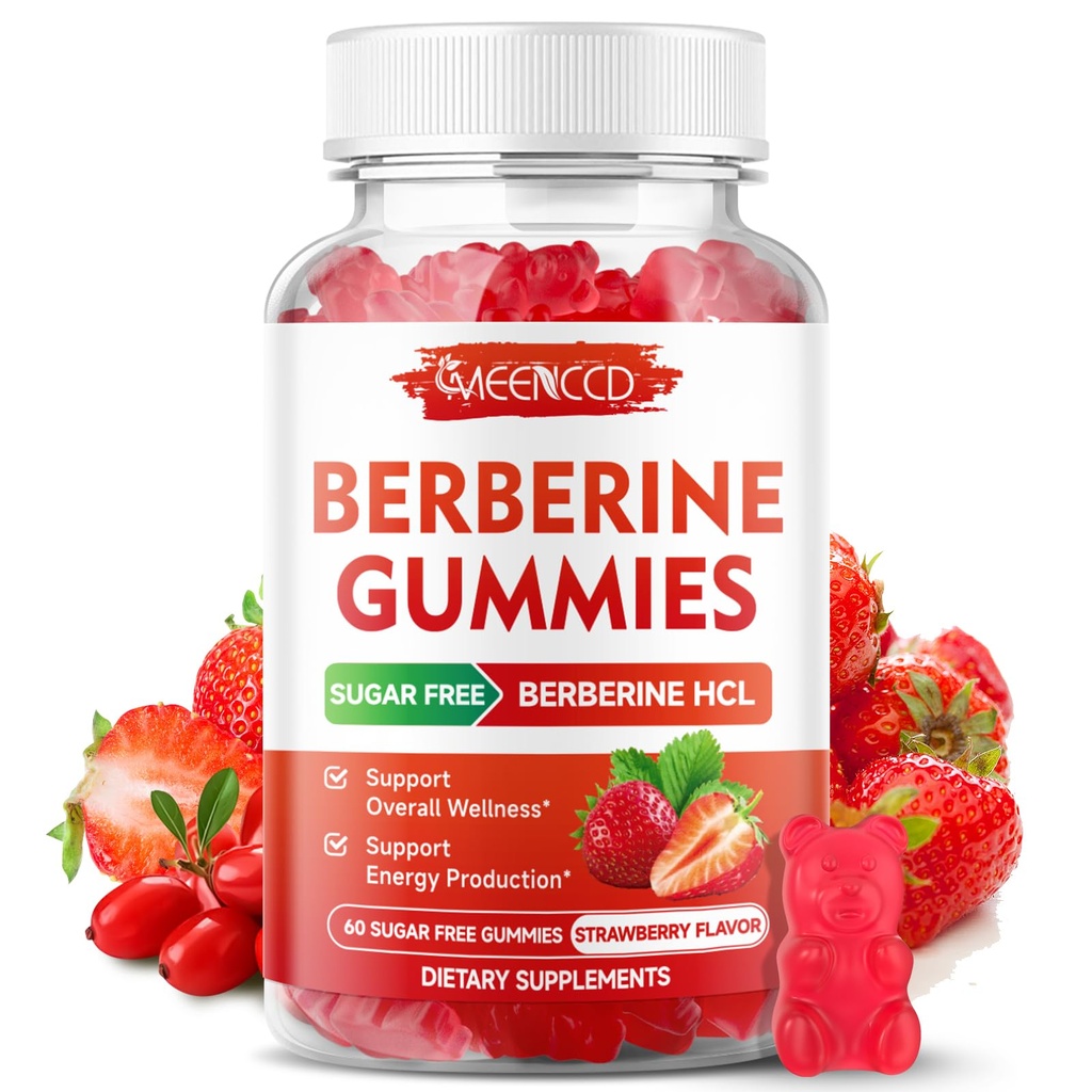 Berberine Gummis mit Ceylon Cinnamon 1500mg Hohe Potenz Berberine HCL-Ergänzung für Immununterstützung, Sugar Free, Vegan, Erdbeeren Geschmack, 60 Graf