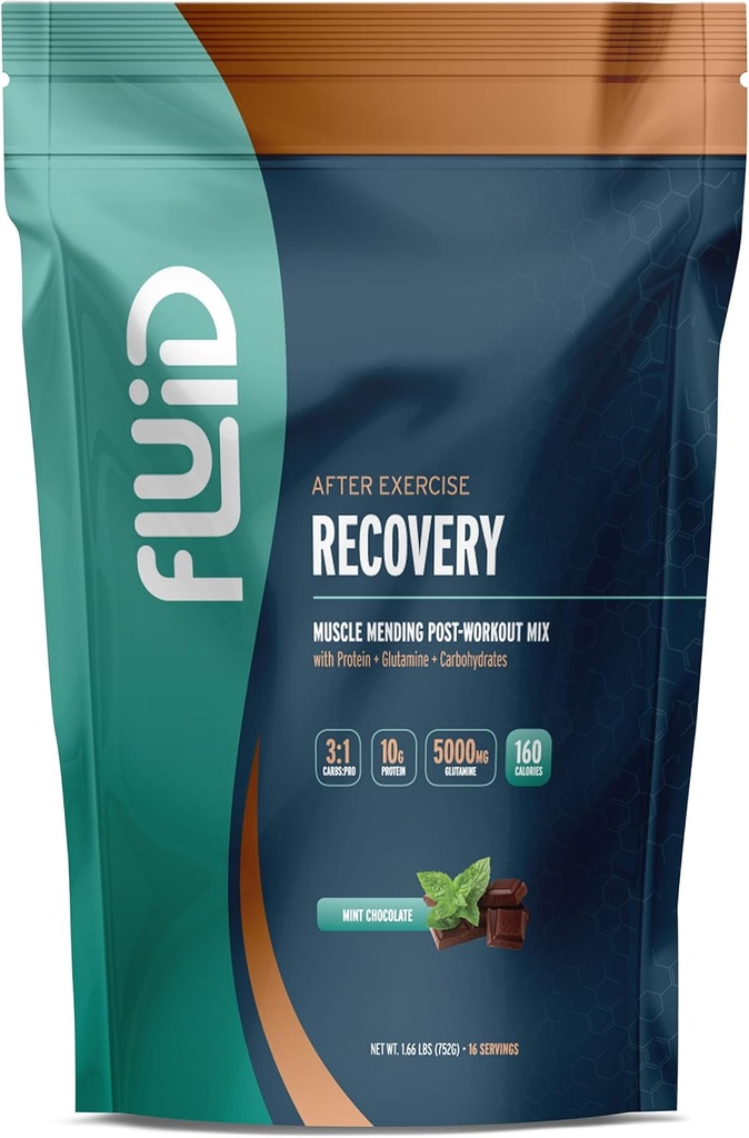 Fluid Erholung Nach-Workout Getränke Mix, Whey Isolate Protein, L-Glutamin, Carbs, Alle natürlichen Zutaten, Glutenfrei, Lactosefrei, Köstlich nach Übung Muskel Erholung (Mint Chocolate)