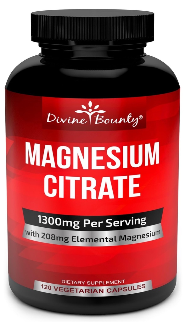Capsules de citrate de magnésium pur - 1300mg Supplément de magnésium avec Magnésium élémentaire - 120 Capsules végétariennes