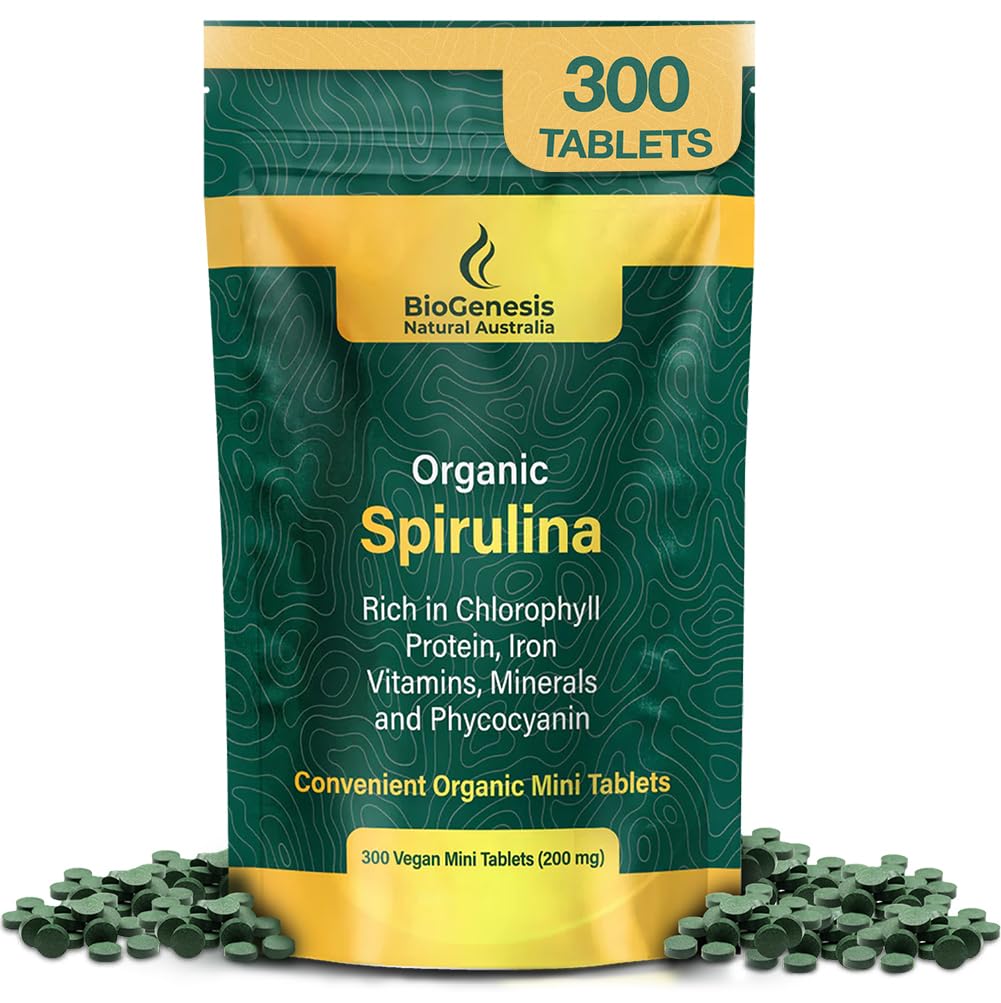 Biogenesis Organic Spirulina Mini Comprimés – 300 Compte (200 mg)