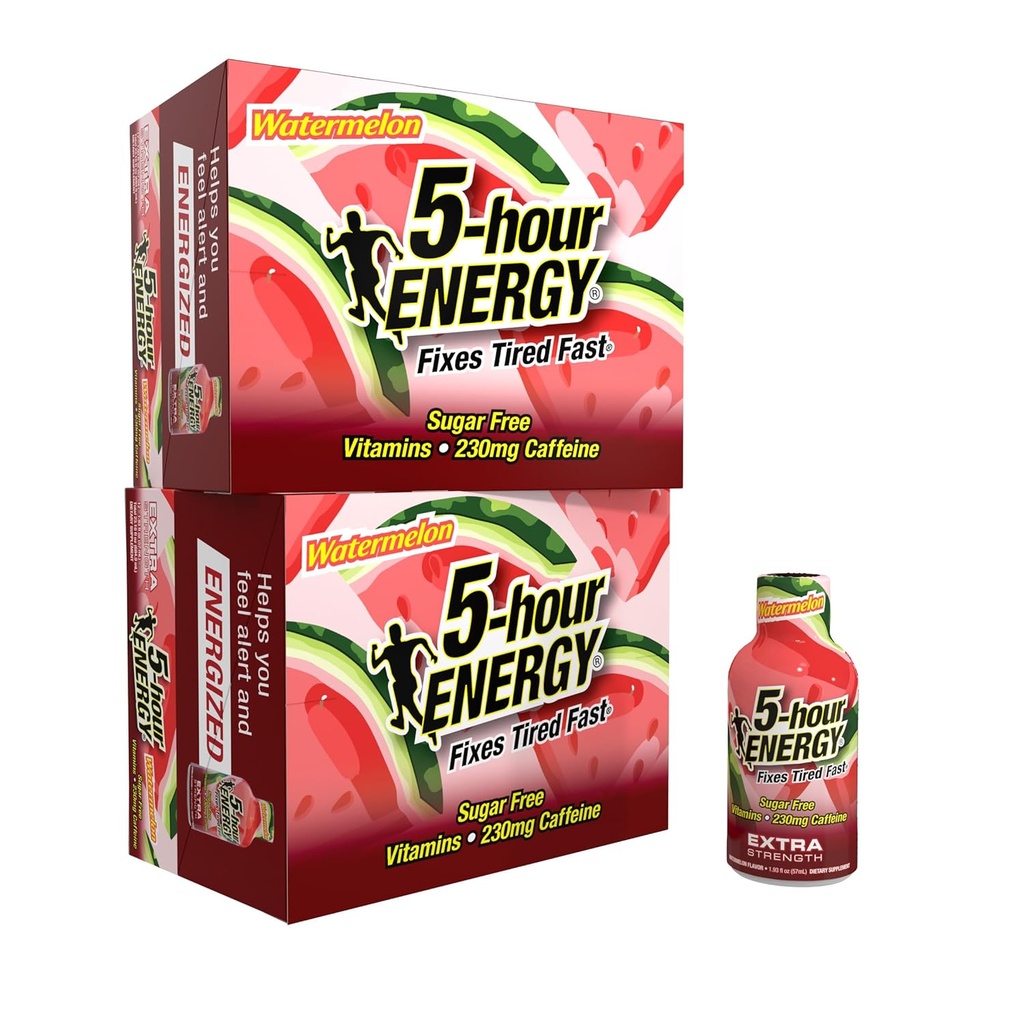5-Stunden ENERGY Extra Strength Energy Shot, Watermelon Flavor (1.93 oz - 24 Count) Sugar-Free & Zero Calories, B-Vitamins & Amino Acids, 230mg Koffeinierte Energie Schuß, Nahrungsergänzung