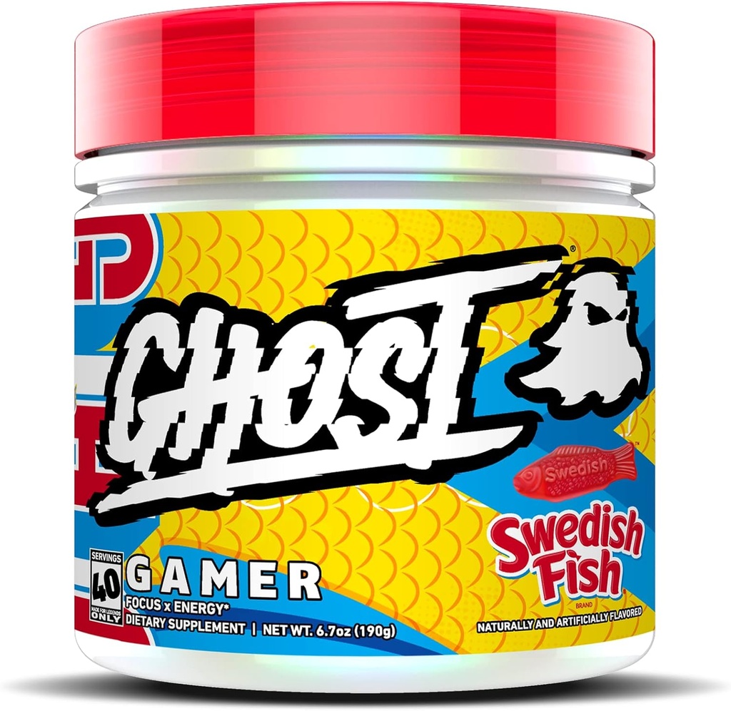 GHOST Gamer: Energy and Focus Support Formula - 40 Servierungen, Schwedische Fische - Nootropics & Natural Caffeine für Aufmerksamkeit, Genauigkeit & Reaktionszeit - Vegan, Glutenfrei