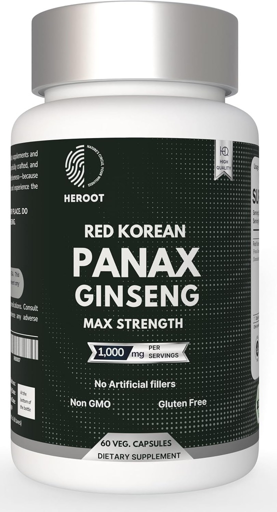 Panax Ginseng Capsule 500 MG Par Serving Energy, Memory & Cerveau Health Support, Non-OGM (Pack de 60 Capsules)