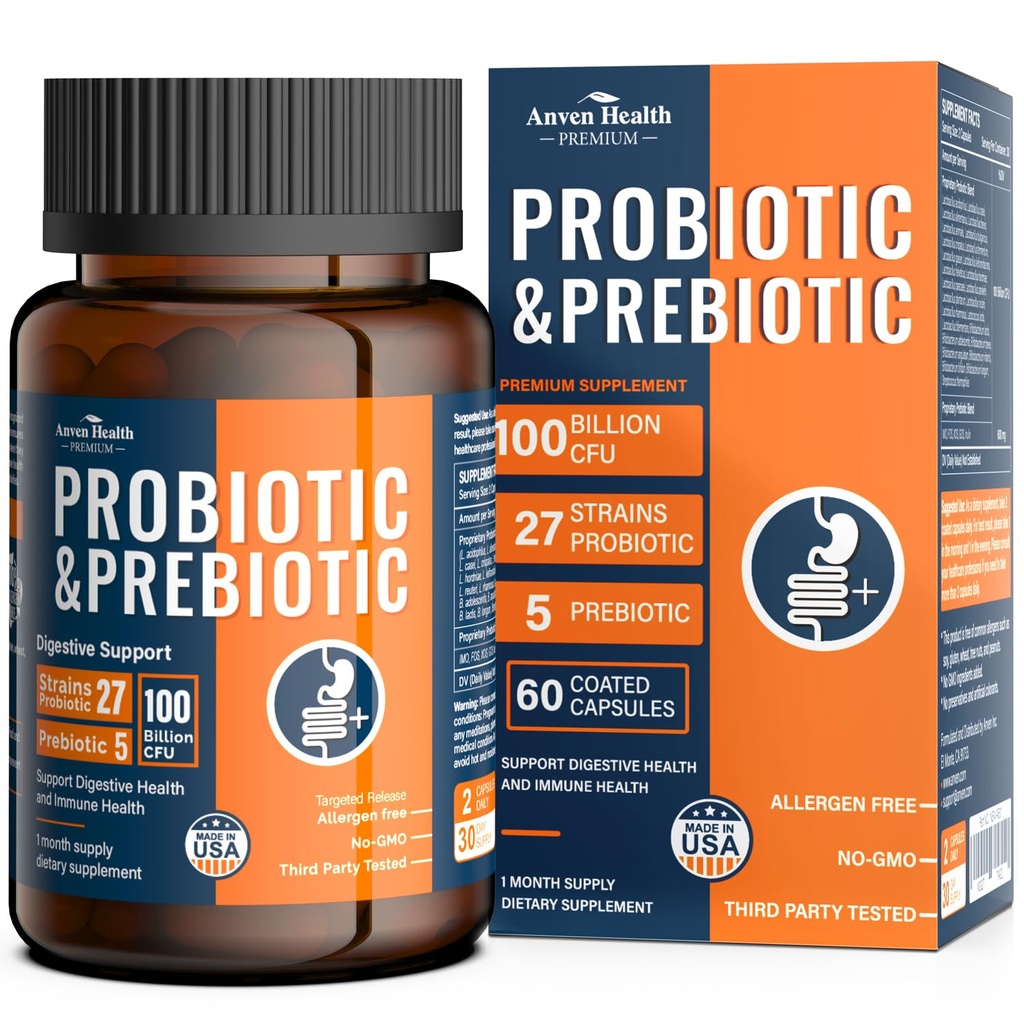 100 milliards de probiotiques pour les hommes et les femmes 27 souches 5 prébiotiques organiques pour la santé digestive et immunitaire de Gut, soutient la diarrhée gaz bluffant, non-OGM, zéro remplissage – Fabriqué aux États-Unis