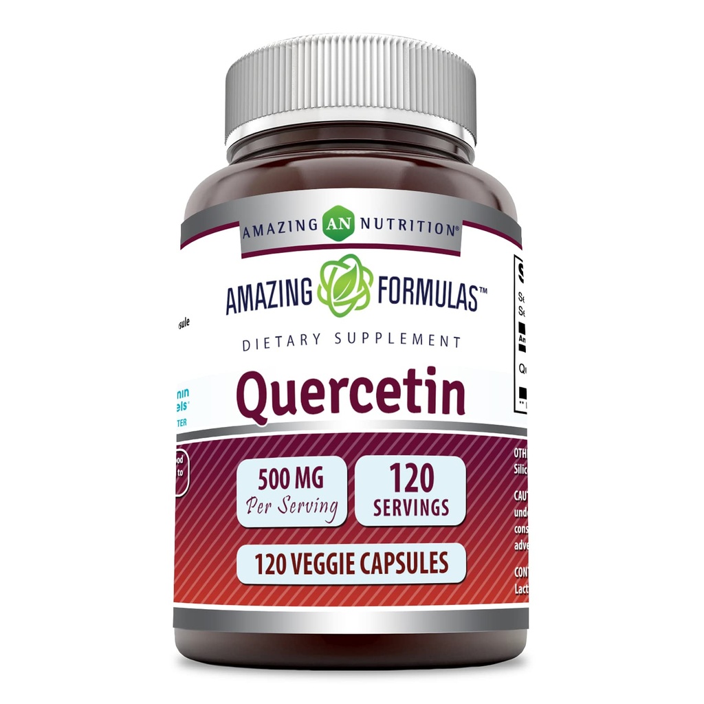 Formules étonnantes Quercetin 500mg 120 Capsules Veggie Supplément - Non-OGM - Sans gluten - Soutient la santé et le bien-être
