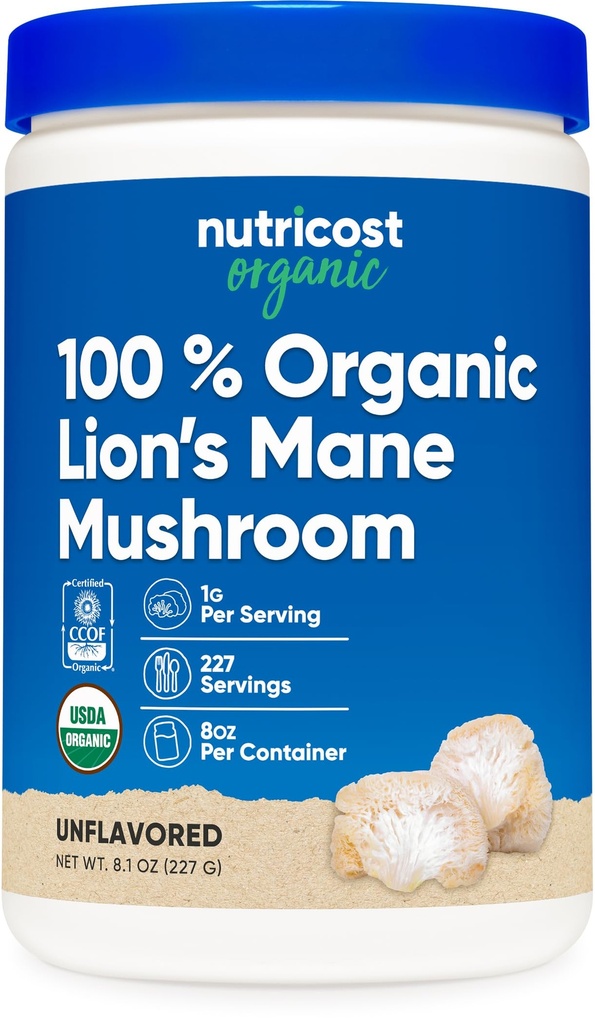 Nutricost Organic Lion's Mane Mushroom Powder (8 oz) - 227 Servierungen, zertifiziert USDA Organic Supplement