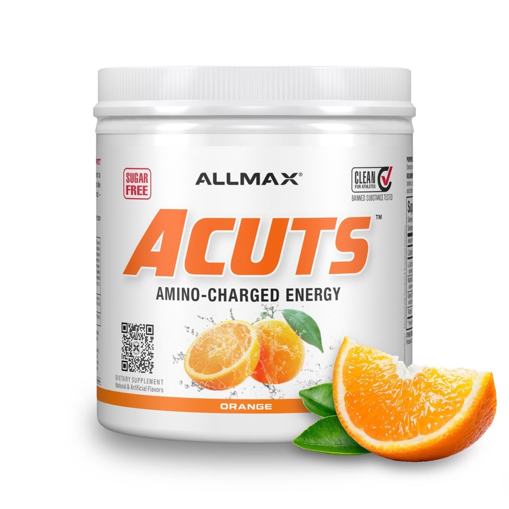 ALLMAX Nutrition AMINOCUTS (ACUTS), boisson énergétique avec Taurine, L-Carnitine, extrait de café vert, orange, 30 portions