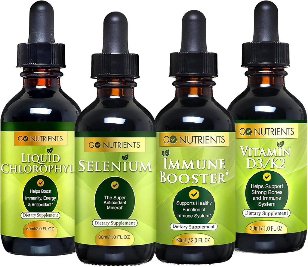 Go Nährstoffe Kalt & Immun Bundle - Selen, Vitamin D3/K2, Immun Booster, Flüssiger Chlorophyll - Leistungsstarke Unterstützung für Immunsystem, Stärkung der Körperverteidigung, Kern und Vitalität, Verstärkungsrespirator