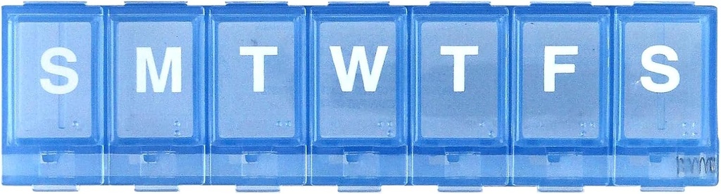 EZY DOSE Planificateur de pilules hebdomadaire (7 jours), Cas de médicaments, Boîte d'organisateur de vitamines, Petits compartiments de verrouillage pour sécuriser les médicaments sur ordonnance et prévenir les déversements accidentels, bleu