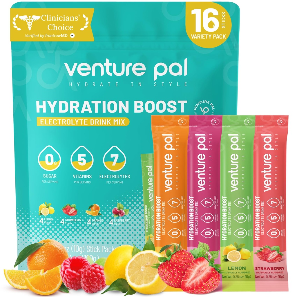 Venture Pal Powder Packets sans électrolyte de sucre - Liquid Daily IV Drink Mix pour l'hydratation rapide et la récupération des parties