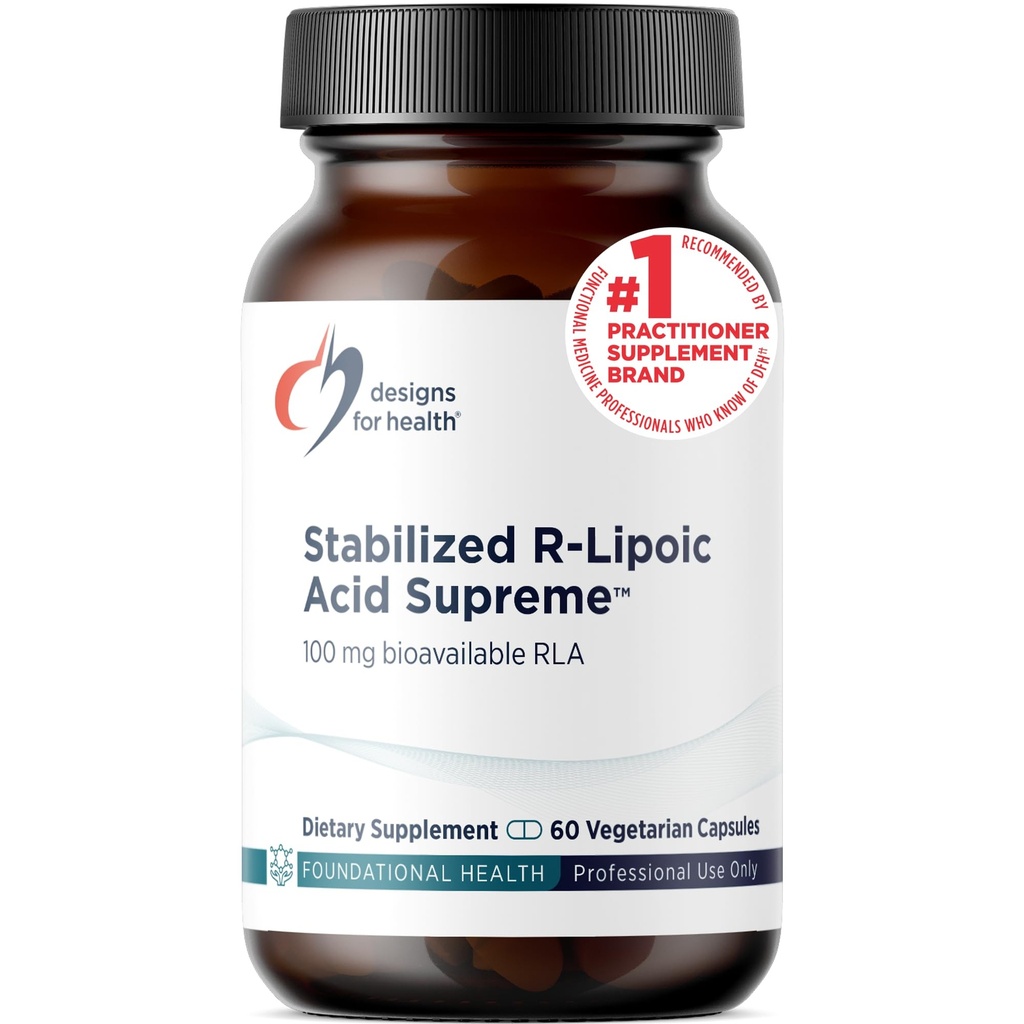 Designs for Health Stabilisated R-Lipoic Acid Supreme - Supplément RLA 100mg avec Taurine - Non-OGM, sans gluten (60 capsules)