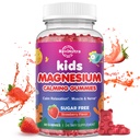 Gommies de magnésium pour enfants - Glycinate de magnésium avec L-Theanine, Camomille, vitamine B6, D pour les enfants et les adultes dorment, stress, soulagement musculaire et os de nervosité - Fraise sans sucre 60ct