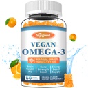 Omega-3 Gummie Potent Algae Omega Quelle, Boost Brain, Augen- und Immunfunktion, mit DHA und EPA Vegan & Sugar Free, Orange Flavor, 60 Count