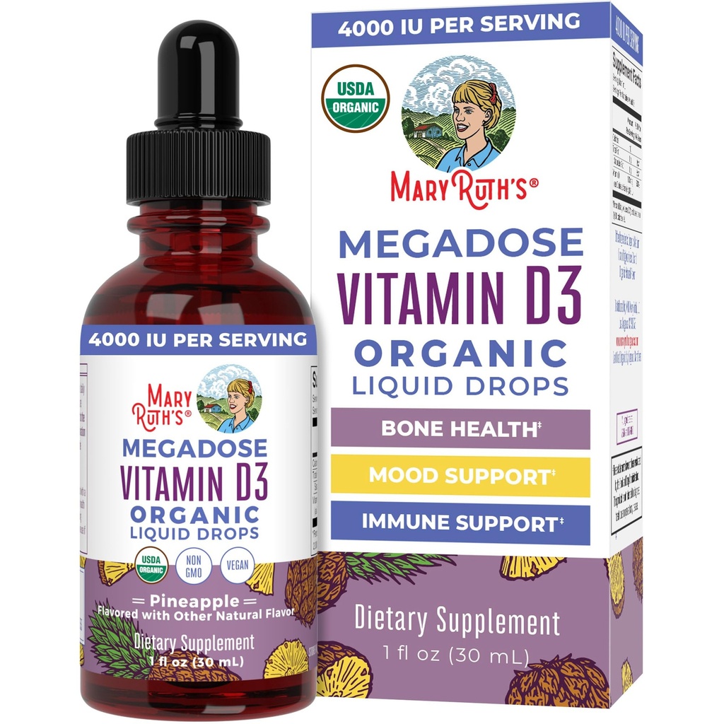 MARYRUTH'S Vitamin D3 Flüssigkeitstropfen | Megadose 4000 IU | USDA Organisches flüssiges Vitamin D Spray für Erwachsene & Kinder | Immununterstützung & Knochengesundheit | Vegan | Glutenfrei | Non-GMO | 30 Servierungen