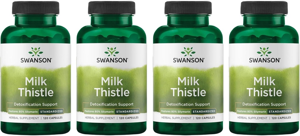 Swanson Milk Thistle (Standardisiert) - Herbal Liver Support Supplement w/ 80% Silymarin - Natürliche Formel zur Erhaltung der Gesamtgesundheit & Wohlbefinden - (120 Kapseln) (4 Packung)
