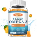 Omega-3 Gummie Potent Algae Omega Quelle, Boost Brain, Augen- und Immunfunktion, mit DHA und EPA Vegan & Sugar Free, Orange Flavor, 60 Count