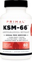 Primal KSM-66 Ashwagandha Complex (60 Kapseln / 60 Portionen, 600 mg pro Servierung) - KSM-66 Ashwagandha mit schwarzem Pfefferextrakt, Glutenfrei, Non-GMO