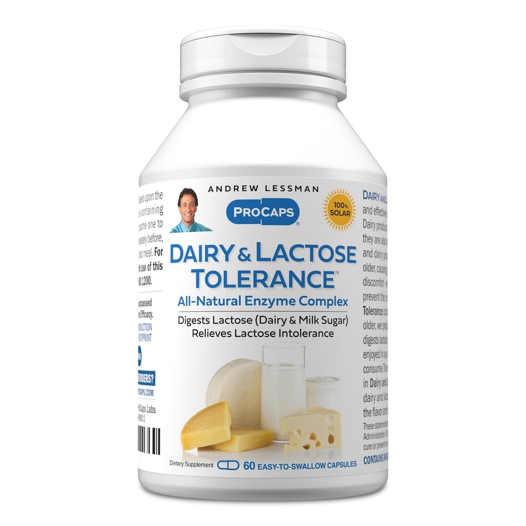 ANDREW LESSMAN Dairy und Lactose Toleranz 60 Kapseln - verbessert die natürliche Verdauung von Dairy und Lactose. Milde, leistungsfähige, all-naturale Enzyme helfen, GI Störungen in der Verdauung zu vermeiden. Keine Zusatzstoffe