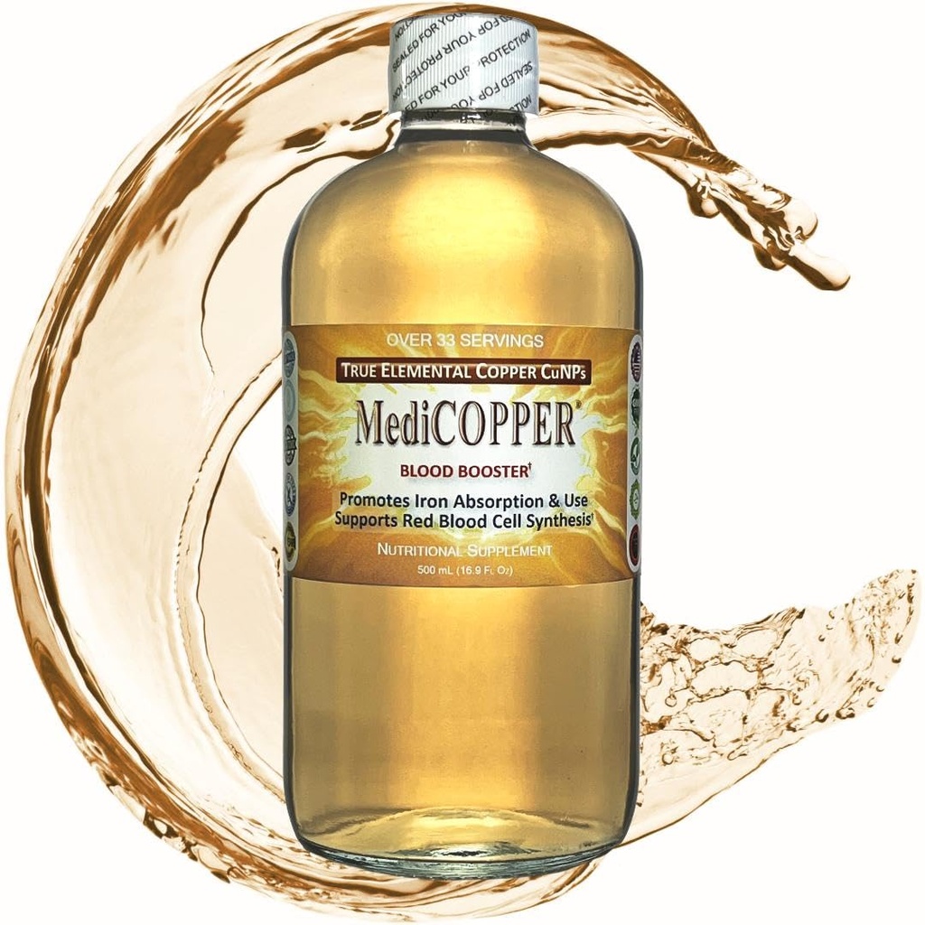 MediCOPPER Blood Booster True Colloidal Kupfer CuNP Nährstoff - 500 mL in Klarglasflasche