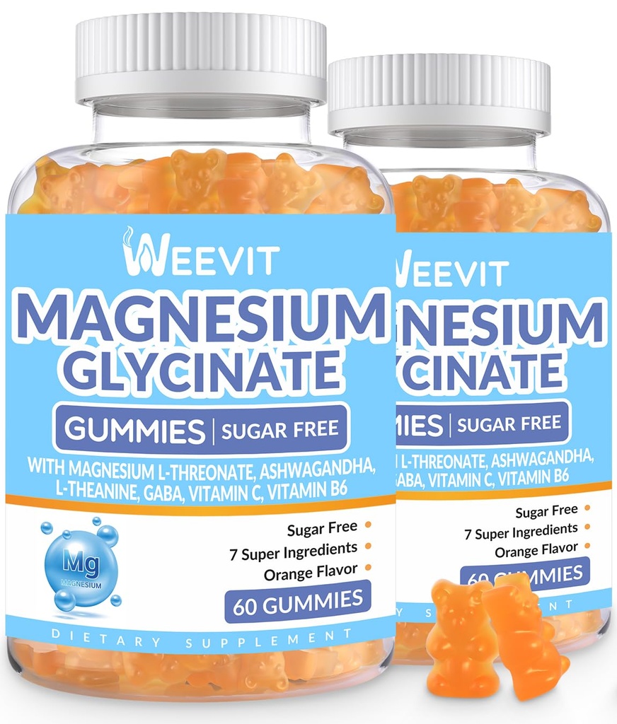 Gommies de glycinate de magnésium sans sucre avec L-Thréonate, suppléments de magnésium pour les femmes et les hommes avec Ashwagandha, L-Theanine, GABA, vitamine C, B6