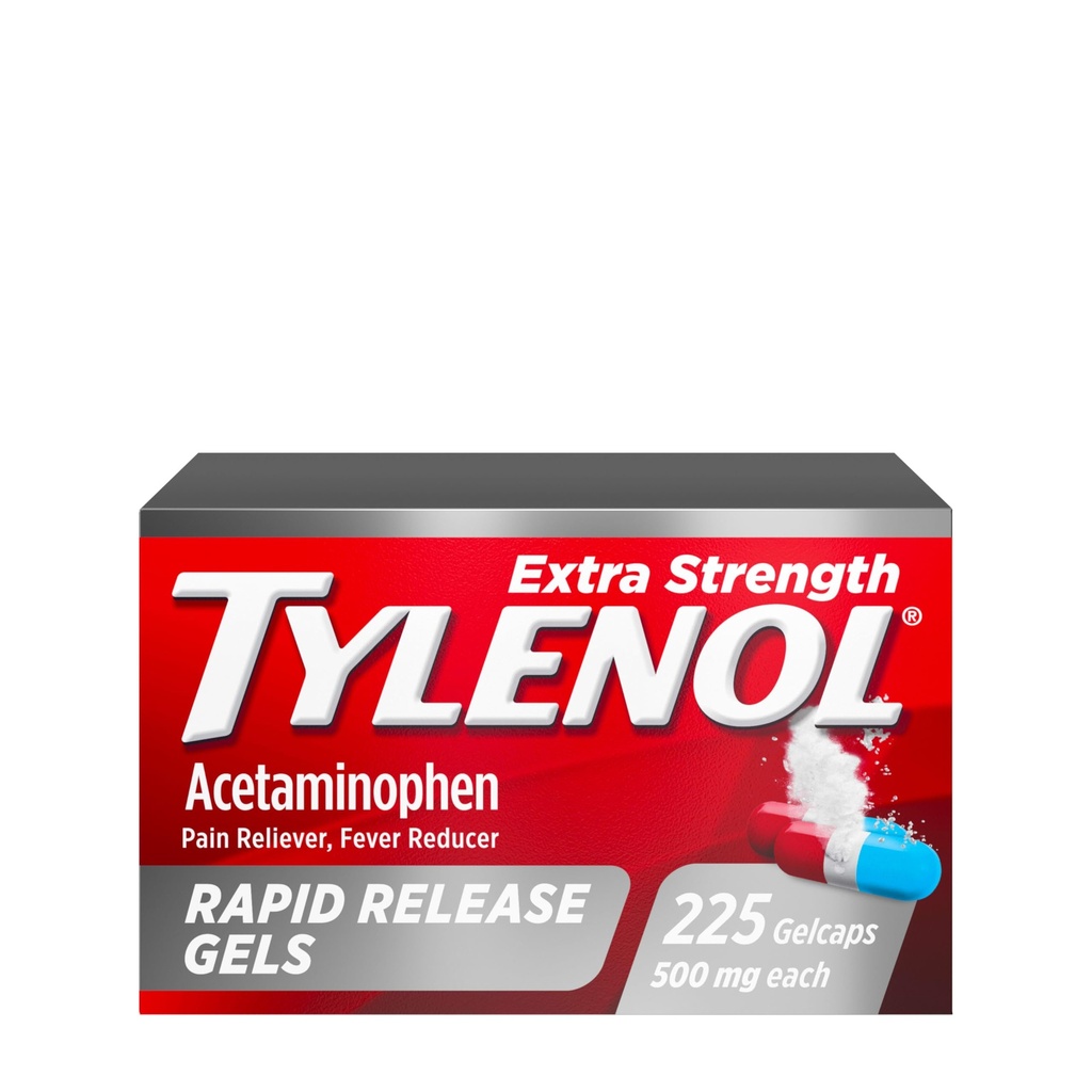 Tylenol Extra Strength Acetaminophen Rapid Release Gels, Schmerzlinderung und Fever Reducer Medizin, Gelcaps mit lasergebohrten Löchern, 500 mg Acetaminophen, 225 Count