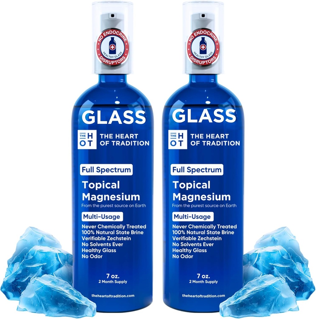 Bouteille de verre de spray à l'huile de magnésium topique de Zechstein et Trace Mineral 7 floz - Huile de spray de magnésium pur transdermique pour les pieds, la relaxation musculaire, les crampes des jambes, le sommeil et la santé générale