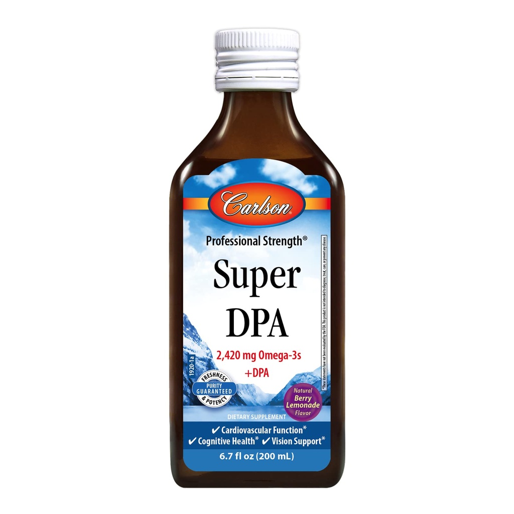 Carlson - Super DPA, 2,420 mg Omega-3s, 300 mg DPA, Herzgesundheit, Kognitive Funktion, Berry Lemonade, 200 mL (6.7 fl oz)