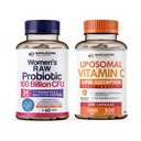 Probiotiques de bien-être sain pour les femmes 100 milliards d'UFC avec prébiotiques, enzymes digestives + capsules de vitamine C liposomique Absorption élevée, supplément acide ascorbique