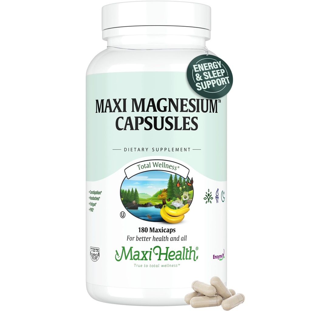 Capsules de magnésium - Production d'énergie - Santé des muscles et des nerfs - Soutien des os - Supplément de magnésium de l'oxyde de magnésium, du glycinate de magnésium et du citrate de magnésium - 180 Compte par Maxi Health