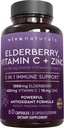Viva Naturals Black Elderberry avec vitamine C et zinc pour adultes (60 comte) - Sambucus Elderberry Supplément de soutien immunitaire, Black Elderberry Capsules pour adultes, Suppléments pour les femmes