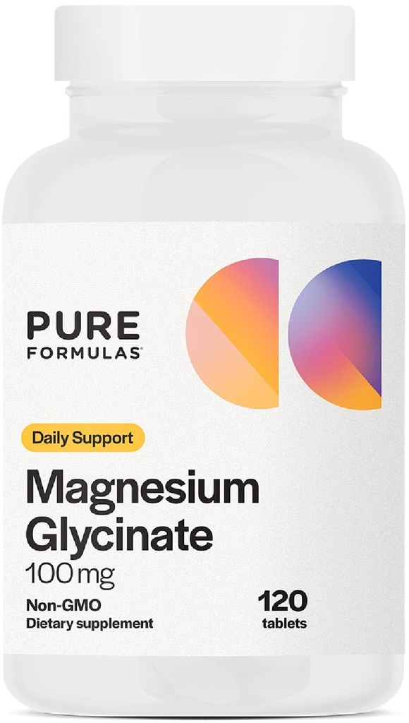 PureFormulas Magnesium Glycinate 100 mg Tägliche Unterstützung für Stress, Nerves, Schlaf, Muskeln, Metabolismus Pure Magnesium Glycinate Supplement für Frauen und Männer Magnesio Non-GMO 120 Tabletten