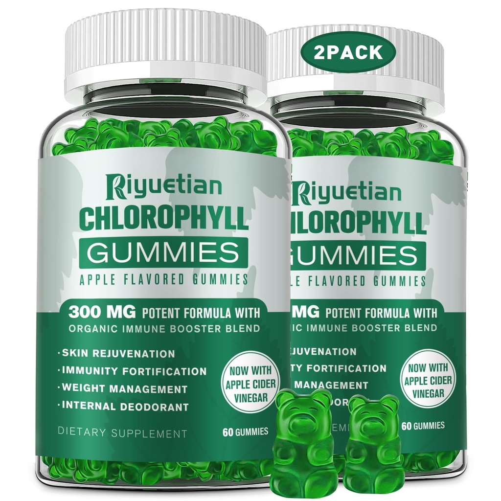Gommies sans chlorophylle de sucre - avec vinaigre de cidre de pomme non filtré et vitamine C-B12 - Boost énergétique, Immune & support de digestion, Déodorant naturel, soins de la peau - végétalien, non-OGM - 120 Gommies