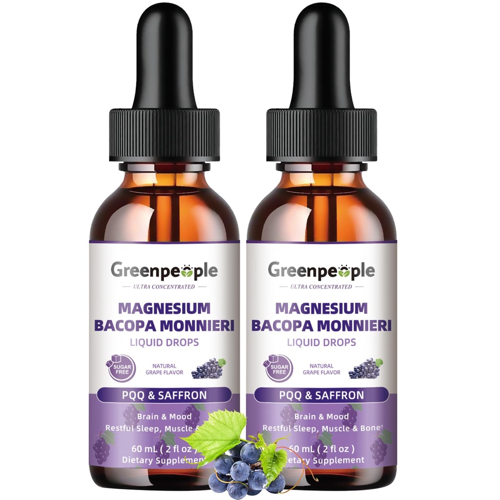 GREENPEOPLE Magnésium Glycinate gouttes liquides - 1000mg 5-en-1 Magnésium liquide à haute absorption pour dormir avec D3/K2/B6.