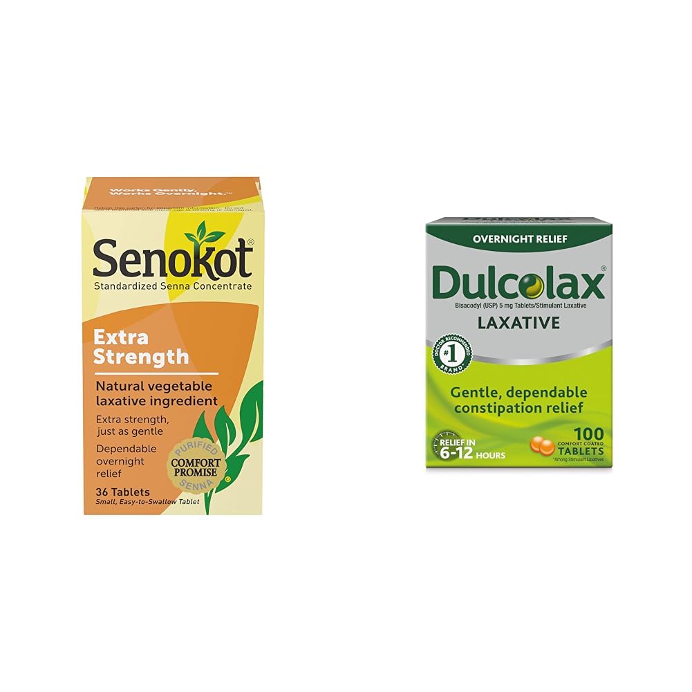 Senokot Extra Strength Natural Vegetable Laxative für Gentle Overnight Relief Occasional Constipation, 36 Count & Dulcolax Stimulant Laxative Tablets (100 Count) Gentle Overnight Constipation Relief