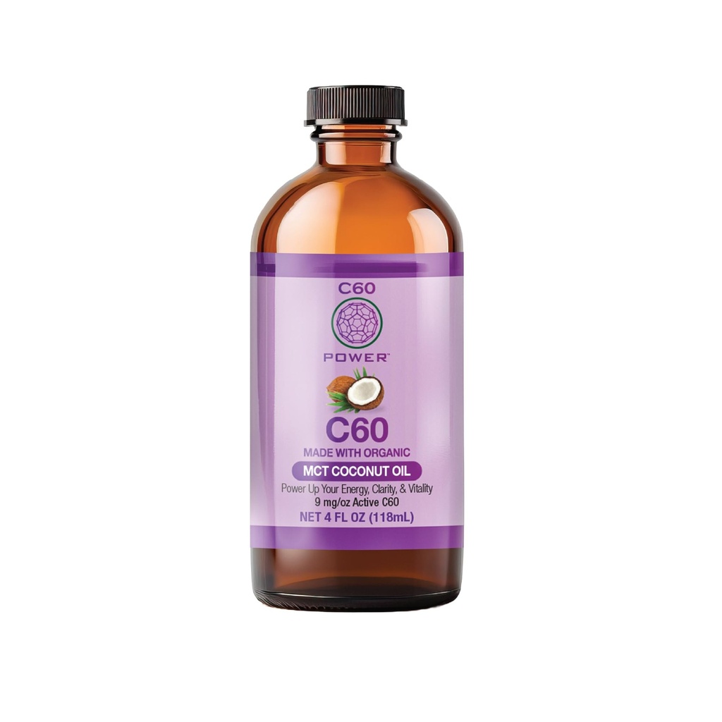 C60 Power C60 in Organic MCT Coconut Oil - Natürliche Wellness-Unterstützung für Männer und Frauen, 99,99% Pure Carbon Fullerenes, fördert Energie, Mental Clarity, & Stamina - 4 fl oz Bottle
