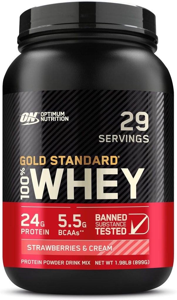 Optimum Nutrition Gold Standard 100% Whey Protein Pulver, Erdbeeren & Creme, 2 Pfund (Packaging Mai Vary)