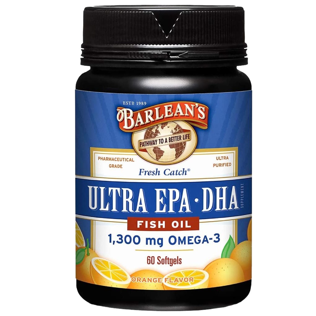Barleans Omega 3 Fish Oil Supplements, Supplement Softgels für Männer und Frauen, 1300 mg Ultra EPA und DHA Fettsäuren, Orange Flavored, 60 Count