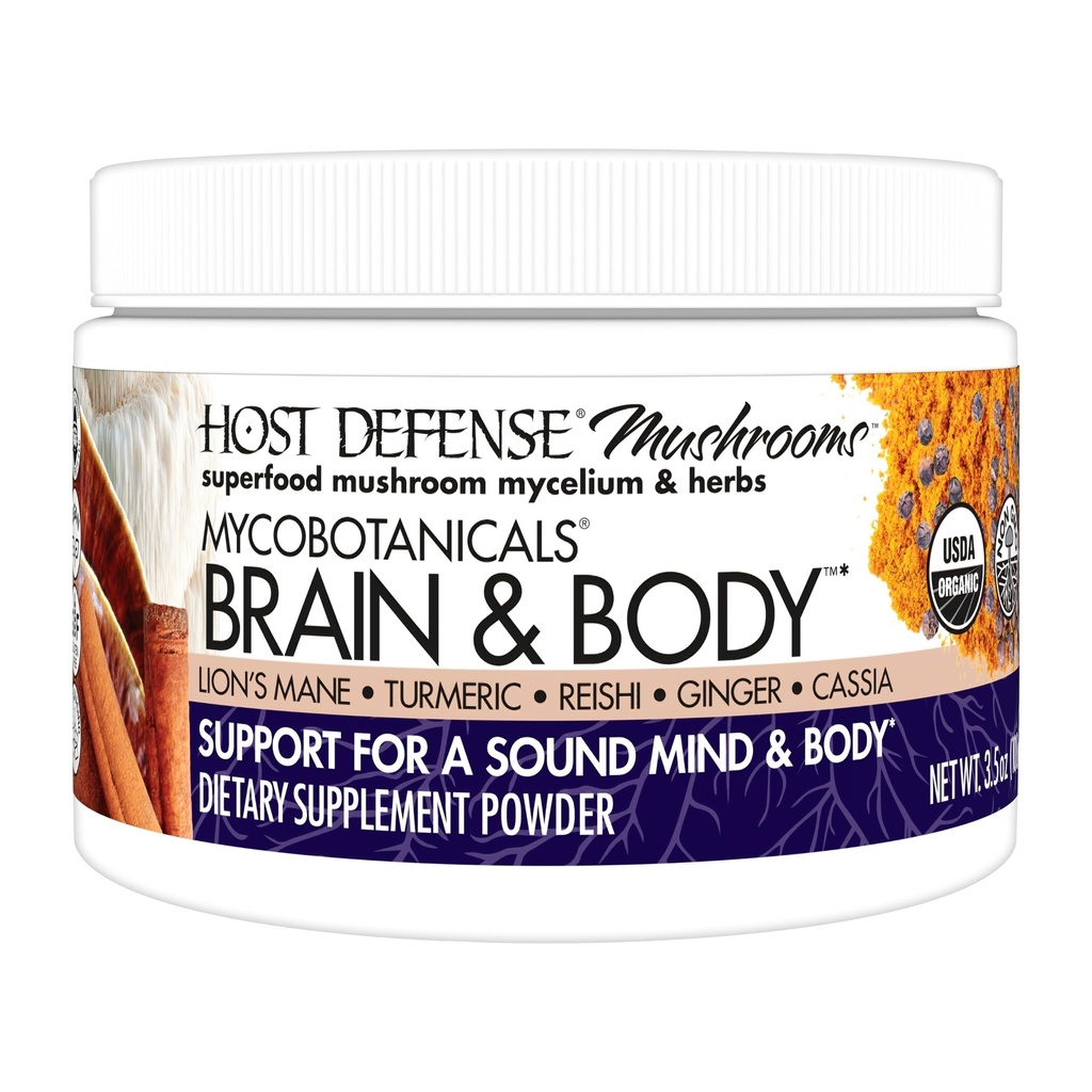 Défense de l'hôte MycoBotanicals Cerveau et corps* Poudre - Supplément de soutien digestif et immunitaire avec le champignon Lion's Mane et Reishi - Supplément de cerveau pour soutenir la mémoire et le focus - 3,5 oz (33 portions)*