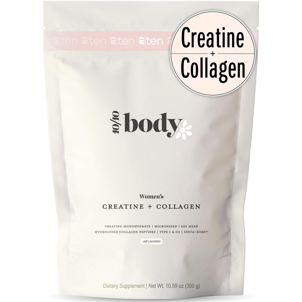 Nouveau - Créatine + collagène pour les femmes – soutient la croissance musculaire maigre et le développement, le gain de bottes, l'énergie et la récupération – 5g Créatine monohydraté Plus 5000mg Collagène Peptides Combo – Non aromatisé, 30 portions