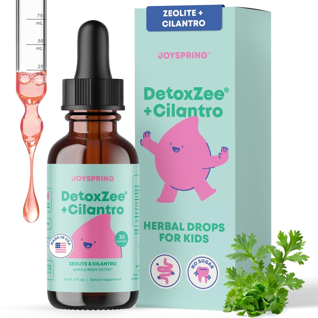 JoySpring DetoxZee Cilantro Tropfen für Kinder - Natürliche Detox-Unterstützung mit Zeolite & Cilantro-Extrakt - Sanfte Ganzkörperreinigung für Kinder & Kleinkinder - Kid-Friendly Liquid Detox, 30 Servierungen