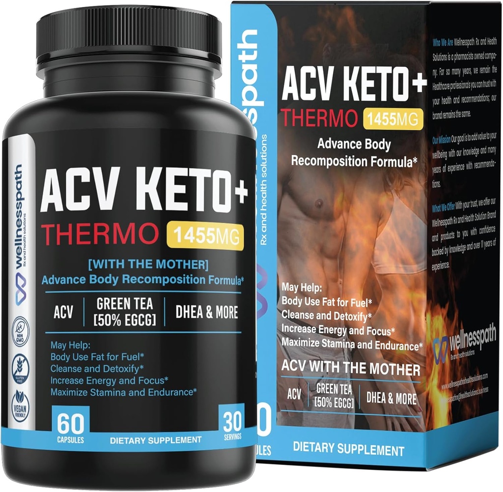 ACV Keto Ergänzungen, Mütter Apfel Apfel Apfelessig (1455 Mg) Pillen für Stoffwechsel und Appetit Unterstützung, THERMO ACV Keto Pillen für Weight Loss und Belly Fat, Adult Slimming Kapseln für Frauen Männer