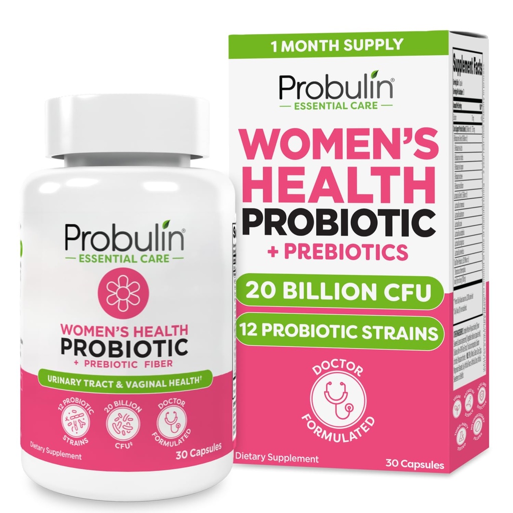 Probulin Womens Probiotic - Vaginal, UT, Gut & Immune Gesundheit mit Lactobacillus Reuteri - 20 Billion CFU, 12 Probiotic Strains & Prebiotics - 30 Vegan, Glutenfreie Kapseln für Ganzkörper-Wellness